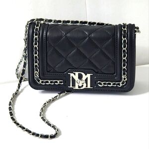 Badgley Mischka Quilted Black Leather Silver Chain Strap Crossbody Purse Bag